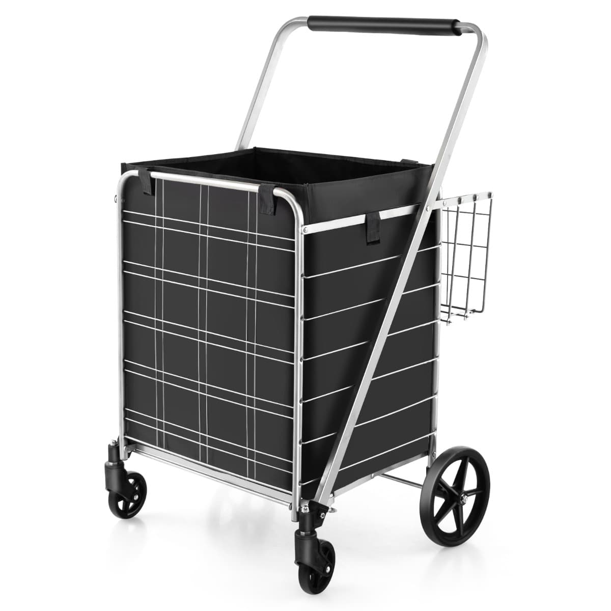 Chariot de Courses Pliable Chariot D'épicerie Robuste Doublure Imperméable Capacité 126L Charge Max