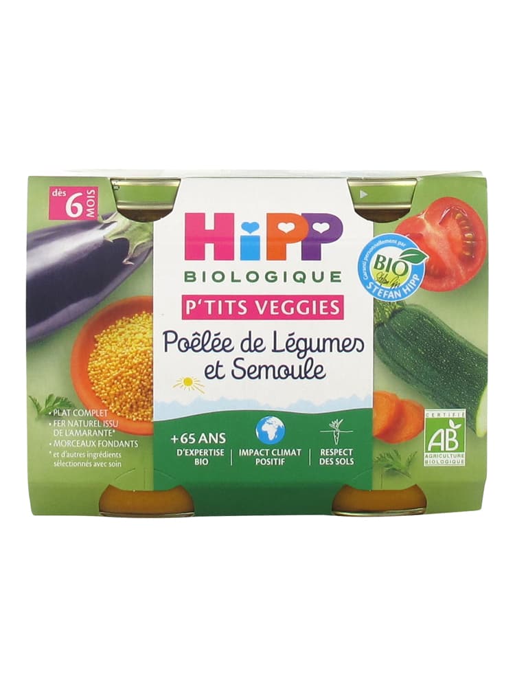 Hipp Poêlée de Légumes et Semoule Pots 2 X 190 g Dès 6 Mois