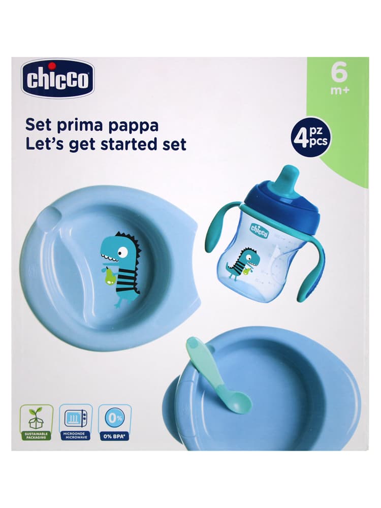 Chicco Coffret Repas (Assiette Maintien au Chaud + Assiette Creuse Décorée + Tasse Training + Cuillère Coudée)