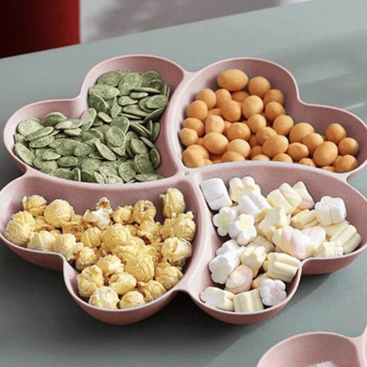 2 pièces Plateau de service apéritif, Plats divisés incassables pour chips et sauces, Plateau de service en forme de cœur à 4 compartiments pour